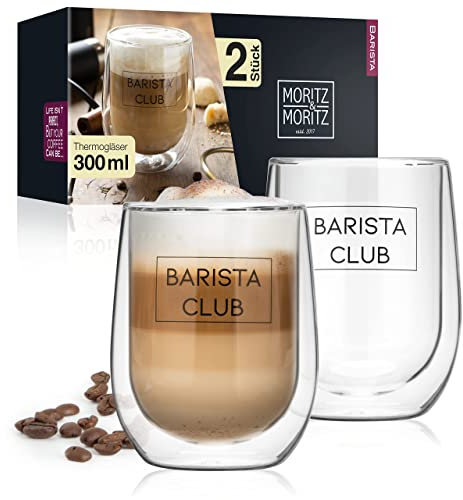 Moritz & Moritz Barista 2 x 300 ml Kaffeegläser Doppelwandig – Doppelwandige Gläser für Kaffee, Tee oder Dessert - Spülmaschinengeeignet
