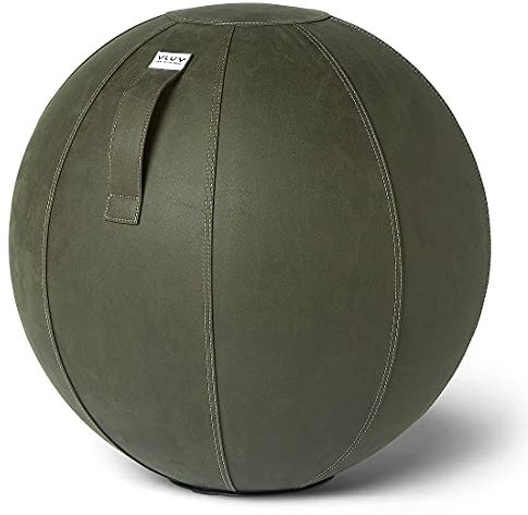 VLUV BOL Vega Sitzball, ergonomisches Sitzmöbel für Büro und Zuhause, Farbe: Moss, Ø 60cm - 65cm, Bezug aus veganem Kunstleder, robust und formstabil, mit Tragegriff