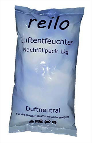 reilo 5x 1kg Luftentfeuchter Granulat (Calciumchlorid), Raumentfeuchter im Vliesbeutel, Nachfüllpacks für Luftentfeuchterboxen 900 bis 1200 g, Staffelpreis, für Auto, Schlafzimmer, Keller