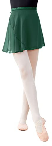 Daydance Dark Green Girls Ballet Skirts Wrap Sheer Chiffon Dance Skirt with Self Tie