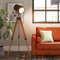 Farmhouse Tripod Floor Lamp Industrial Tall Standing Lamps for Living Room, Contemporary Adjustable Floor Lights E27 Fixture for Bedroom Black Metal Spotlights with Wooden Legs Reading Lamp for Office