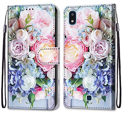 Mo-Somnus Kompatibel mit LG K20 2019 Hülle, Leder Handyhülle mit Kartenfach Geld Slot Ständer PU Ledertasche TPU Bumper Wallet Flip Brieftasche Magnetische Schutzhülle Case Etui (Blume 3)