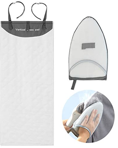 DSVENROLY Over The Door Press Pad, Vertical Over Door Clothes Steamer Pad with Steamer Glove, Heat Resistant Clothing Care Steam Pad for Handheld Steamer, 19.7 x 45.3 inches (Grey/White)