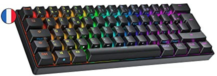 Ranked N60 Nova Clavier Mécanique de Jeu 60% | Hot Swap Gaming Keyboard | 62 Touches Programmables | RGB LED | Mac, PC Windows | AZERTY Français (Noir, Gateron Red)