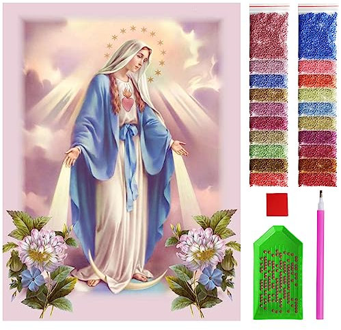 ARTULIO Diamond Painting - Vierge Marie avec des fleurs - 30x40 cm – 5D Peinture Diamant Painting, Tableau Diamant