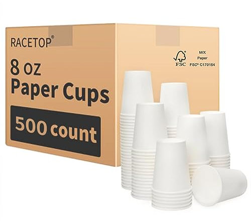 RACETOP 8 oz Coffee Cups [500 pack], Disposable Coffee Cups 8 oz, Hot Coffee Cups, Ideal for Office, Home, Party(8 oz 500 pack)