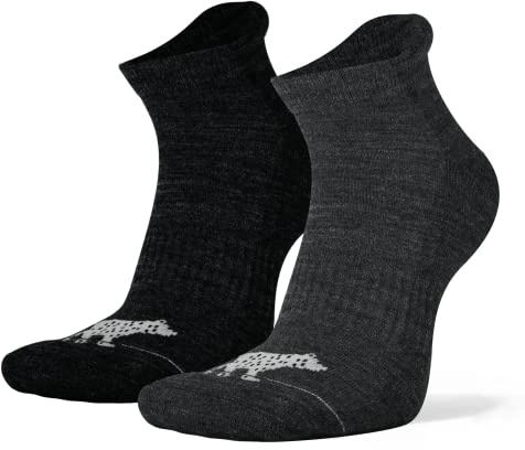 2 | 4 Paar, Merino Outdoor Socken kurz für Damen und Herren, Performance Wandersocken bis Knöchel, gepolstert, keine Blasen, weiche Sohle, atmungsaktiv schwarz grau - Funktionssocken, Trekking, Sport