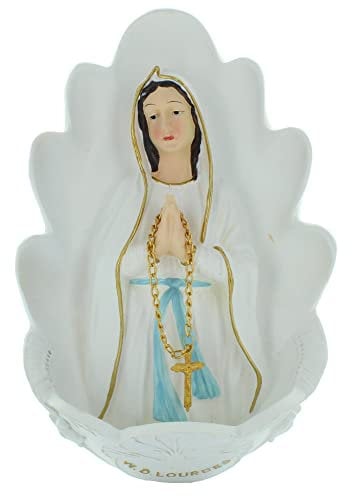 Palais du Rosaire Bénitier en résine avec le buste de Notre Dame de Lourdes 32cm - Bénitier - Culte Chrétien en Résine