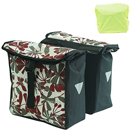 Vincita B081 Sacoche de vélo double résistante à l'eau avec housse de pluie, grande poignée de transport, points réfléchissants – Sac de selle pour porte-vélo – Accessoires de vélo (feuille rouge)