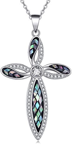 YAFEINI Religiöser Kreuz Anhänger Halskette 925 Sterling Silber Abalone Muschel Kreuz Anhänger Geschenke Für Frauen Schmuck