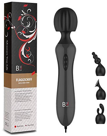 NEU - „FLAGGSCHIFF 3.1“ - starker MAGIC WAND Massagestab für Frauen in schwarz - inkl. 3 AUFSÄTZE aus PREMIUM SILIKON - Deutscher Händler