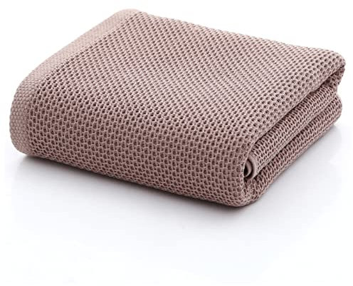 Strandtuch, Waben-Badetücher, Baumwolle, verdicken, Jacquard, einfarbig, Badezimmer, Hotel-Handtuch, super saugfähig, weich, Waffel-Handtuch, Handtuchwärmer (Farbe: Braun, Größe: China)