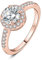 JewelryPalace Klassisch Rundschliff 1ct Zirkonia Halo Promise Ring Damen, Schmuck Set, Verlobungsring Damenring Silber 925 mit Stein für Frauen, Simulierte Diamant Jubiläum Eheringe Rosegold 57