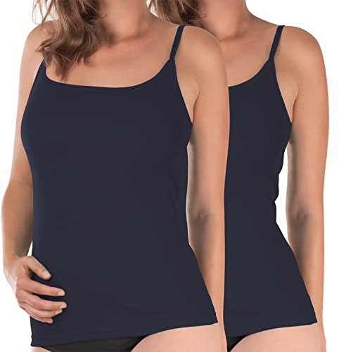 Celodoro Damen Spaghetti-Top (2 Stück) Feinripp Unterhemd - Marine 48-50