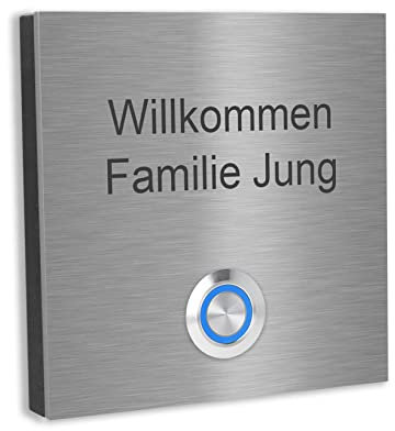 Jung Edelstahl Design Türklingel Wien - Klingel V2A Edelstahl - incl. Gravur - LED Taster wählbar - Aufputz/Unterputztürklingel (Edelstahl, 10x10 cm)