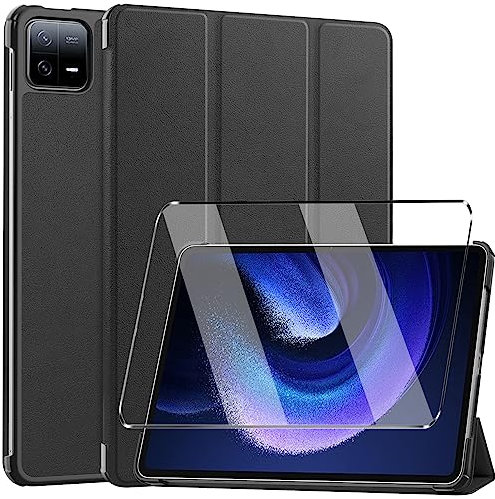 HuiYouMY Hülle für Xiaomi Pad 6 (2023) + 1 Pcs Schutzfolie für Xiaomi Pad 6 hülle - Flip Case Cover Schutzhülle Schutzfolie Xiaomi Pad 6 Schutzfolie Glas -Black