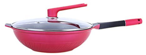 ZWEBY Sartén Wok Wok Universal Wok sin altura Utensilios de Cocina (Color : Rosado, Size : 35.5x9.5cm)