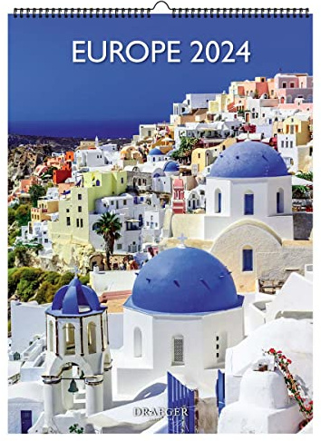Drager Paris Wandkalender Europa 2024 zum Aufhängen 29 x 39 cm | 16 Monate Sept-23 bis Dezember 24 | 7 Sprachen | Kalender für Büro, Zuhause, monatlich | Dekoration, Organisation | FSC®-zertifiziertes