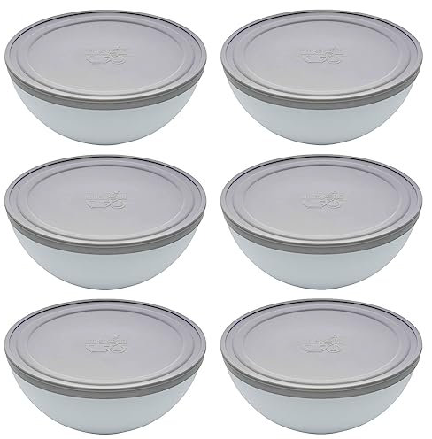 6er Set Magu Natur-Design Schüssel Grau mit Deckel Ø 16 cm aus einem Polymer aus natürlichen Materialien Servierschüssel Salatschüssel