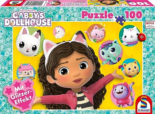 Schmidt Spiele 56475 Gabbby und ihre Freunde, 100 Teile Kinder-Glitzerpuzzle