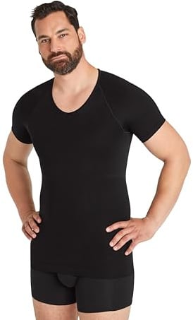 FINN Seamless Kompressions-Shirt Herren mit Bauchweg Effekt - Figurformendes Kurzarm Shapewear Unterhemd ohne Nähte - Starker Body Shaper für einen flacheren Bauch Schwarz XL