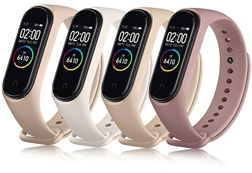 4 Pcs Bracelet pour Xiaomi Mi Band 4/ Xiaomi Mi Band 3, Bracelet Silicone Souple Respirant Nouvelle Couleur pour Mi Band 4/ Mi Band 3 (Rose/Starlight/Marron/Violet Fumée)