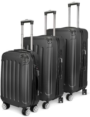 Fortuna Lai Lot de 3 valises, Valise lot rigides légèresà roulettes avec Serrure TSA et 4 roulettes, Noir, M-L-XL, Fashion