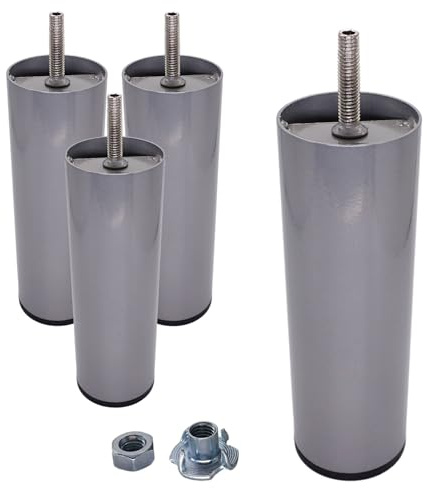 SKIR'CO Lot de 4 pieds de meubles de 15 cm de hauteur, pieds en métal gris, pieds d'armoire M8, pieds de canapé ronds, écrous inclus
