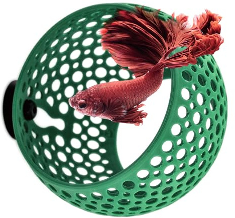 byMazy Betta Höhle Lounge | Aquarium Deko Versteck & Hängematte, Durchschwimm-Tunnel für Betta, kleine Fische, Garnelen – Aquariendeko mit Pflanzenhalter (Waldgrün, Groß)