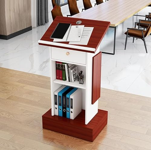 Holz Stehpult Rednerpult, Rednerpult Podien Holz Stehpulte mit Geneigter Tischplatte und Kantenanschlag, Lagerung Einstellbar Podium StäNder Lesepult Stehpult mit Schublade