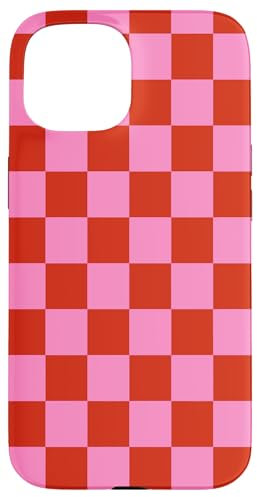 Hülle für iPhone 15 Niedliches Schachbrettmuster in Rosa und Rot