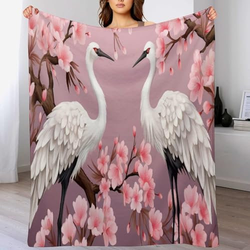 Weißer Kranich Decke Decke Dicke Kuscheldecke Mit 3D Muster Fleece Warm & Weich Flauschige Flannel Decke, Vier Jahreszeiten Bett Sofadecke（100×130cm）