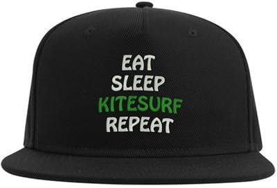 Lauthings Eat Sleep Kitesurf Repeat Snapback Cap Embroidered Fullcap Herren Mütze Schwarz, Schwarz , Einheitsgröße