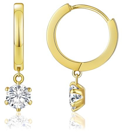KRKC&CO Ohrringe Silber 925 Hängend, Damen Ohrringe mit Anhänger, Hypoallergen Antiallergisch Ohrhänger Baumeln Klappcreolen Kreolen Huggie 15mm, Geburtstag Geschenke für Frau Mädchen, Gold 5mm