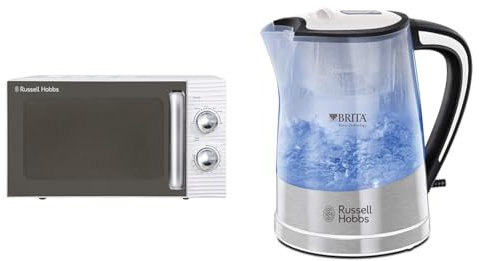 Russell Hobbs RHM1731 INSPIRE White 17 Litre Manual Microwave & Brita Filter Purity 1.5L, Fast boil 3KW Electric Cordless Kettle for cleaner