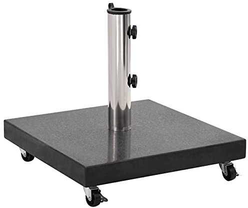qohoio Socle de Parasol Granite 30 kg Carré Noir,Pied De Parasol,Pied De Parasol Lourd,Pied De Parasol sur roulettes