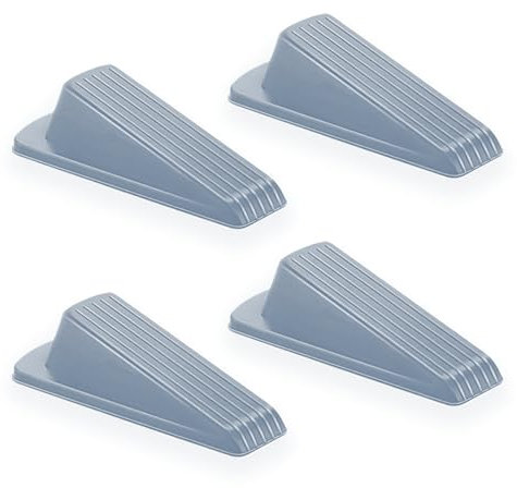 Wall Door Stoppers Wall Protector - Door Stoppers for Wall - Spring Door Stopper 3-1/4 - Pack of 4 Flexible Heavy Duty Door Stop (Grey Rubber Wedge)