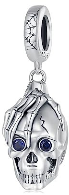 NINGAN 925 Sterling Silber Anhänger Charm, Schädel Anhänger, Halloween Bead für Frauen Armband Halskette