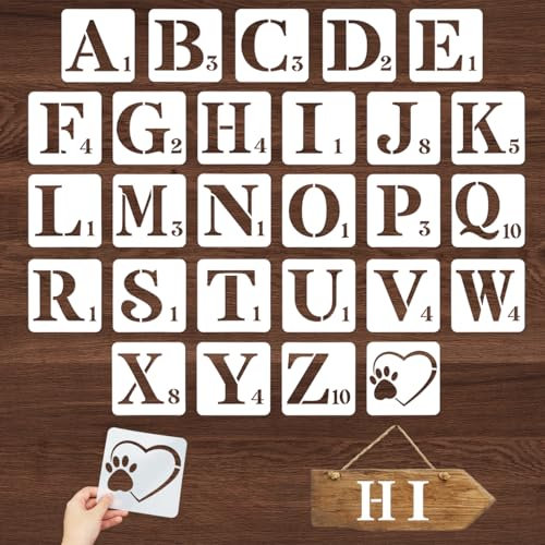 27 Stück Schablonen Buchstaben, 5.8 Zoll Buchstaben Schablone Groß, Wiederverwendbare Buchstabenschablonen, Alphabet Schablonen, Zahlenschablonen, für DIY Scrapbooking Malerei, Holzschild, Dekoration