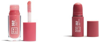 3INA MAKEUP - The Color Lip Oil + The No - Rules Stick 362- Rosa Lip Gloss mit Hyaluronsäure + Hautfarbe Blush Stick für Augen Lippen Wangen mit Hyaluronsäure - Vegan - Cruelty Free