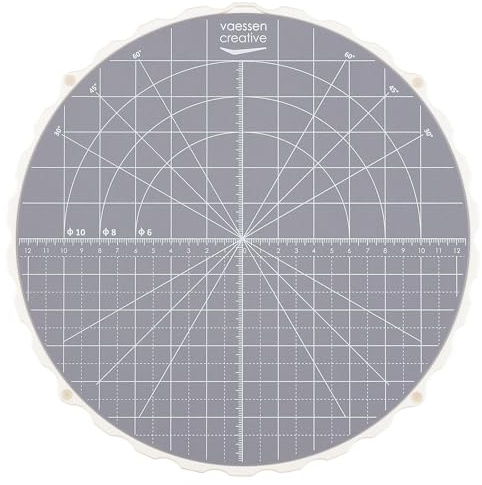 Vaessen Creative Selbstheilende Matte, Durchmesser 27,3 cm, drehbare Schneideplattform mit rutschfesten und doppelseitigen Maßen, zum Nähen, Quilten, Stoff, Papier, Kuchendekoration und Basteln, Grau