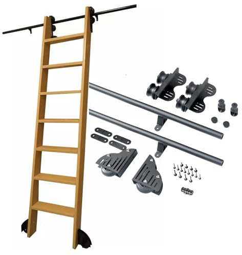 TWHZSAI Quite Guide Library Ladder Kit for Wooden Ladder, 3.3-20ft Ladder Track Rail for Loft Closet, Full Set Mobile Ladder Handware Track Kit with Telescope Upper Roller (no Ladder)(10ft/300cm Tra