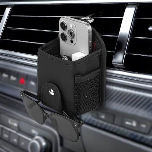 Qirc Tasca universale per occhiali da sole per auto, in pelle PU, organizer per occhiali da sole con clip, per telefono, monete, chiavi, porta carte, piccoli oggetti