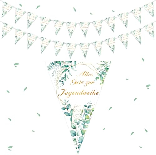 GreenYeah Jugendweihe Wimpelkette, 2 Stück Jugendweihe Deko Wimpelkette Girlande Banner, Girlande Jugendweihe Hängedeko für Jugendfeier, Erwachsener Ritual, Jugendweihe Dekoration 6m Länge (2PCS)
