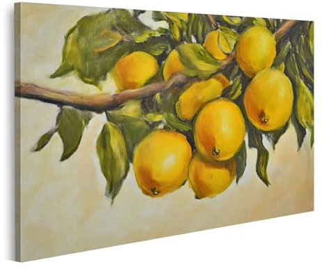 islandburner Bild auf Leinwand Ölgemälde von Zitronen an einem Zweig für Küche Liebhaber Feinkostladen Bilder Wandbilder Poster