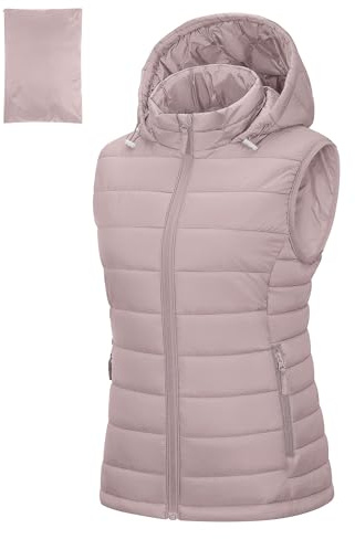 Outdoor Ventures Damen Steppweste mit Kapuze Packbare Übergangswesten | Wasserabweisend, Warm, Leicht, 3 Taschen, Gefütterte Hybrid, Durchgehendem Reißverschluss, für Wandern Camping Reisen