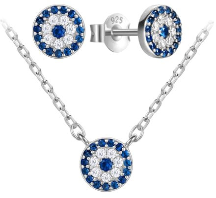 Evensee Evil Eye Nazar Boncuk Set 925 Sterlingsilber,Ohrstecker Halskette mit Blaues Auge Design,Türkisches Kultursymbol Geschenk für Frauen