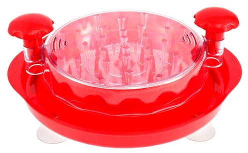 Hähnchenzerkleinerer, 30CM Chicken Shredder mit Transparentem Deckel Anti-Rutsch-Streifen Saugnapf, Hähnchenbrust Zerkleinerer Rutschfest mit Ergonomischem Griff für Hähnchenbrust Rindfleisch (Rot)