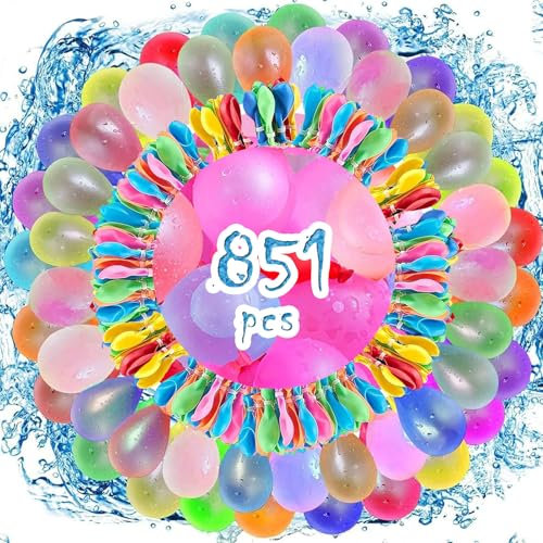 Qingshui Wasserbomben Selbstschließend, 851 Stück Wasserbombem, Water Balloons Sekunden Schnellfüller, Helle Farben Bunt Wasserbombe, für Sommer Party