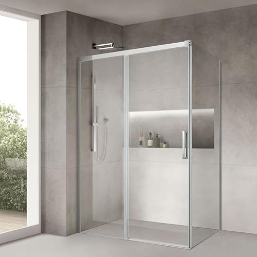 Yellowshop - ZEN Box doccia 2 lati vetro trasparente 8 mm scorrevole anticalcare H 200 cm telaio alluminio finitura simil acciaio (cm 100x70)
